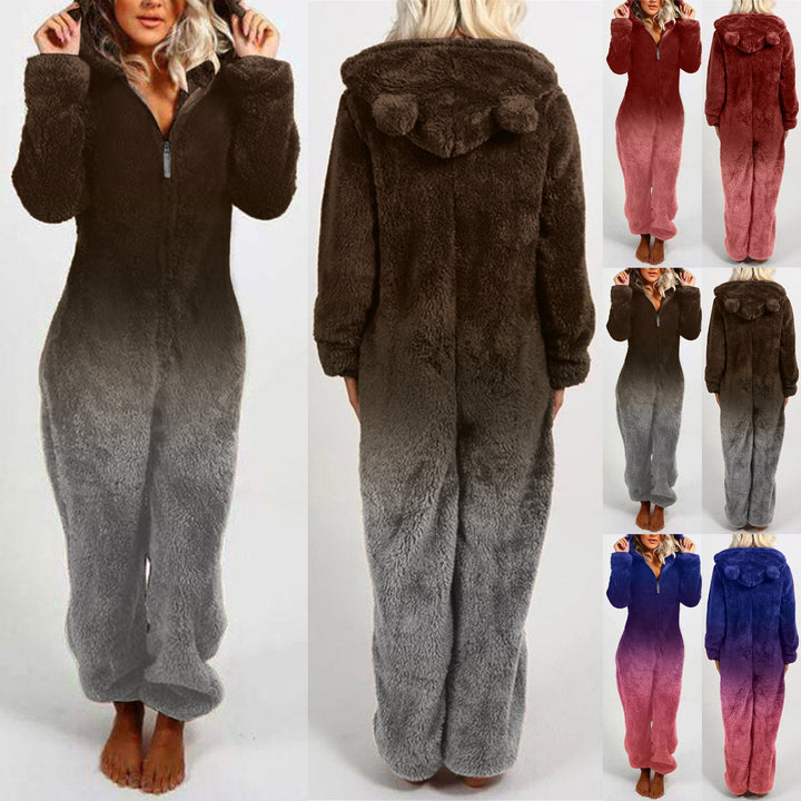 Damen Fleece-Einteiler mit Kapuze und Farbverlaufsdesign Drune