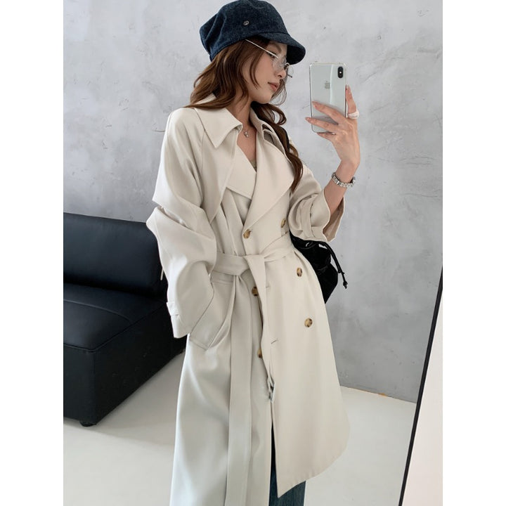 Damen Kastenförmiger Midilanger Trenchcoat mit weichem Fall und verstellbaren Manschetten Drune