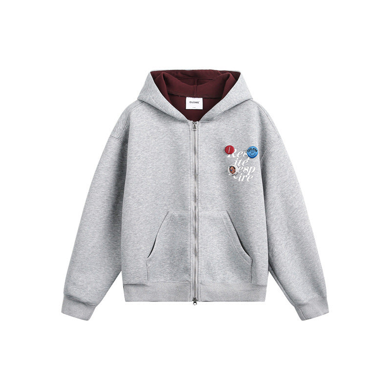 Unisex Kapuzen‑Sweatjacke mit Print‑Badges und Zweiwege‑Reißverschluss Drune