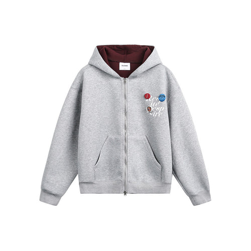 Unisex Kapuzen‑Sweatjacke mit Print‑Badges und Zweiwege‑Reißverschluss Drune