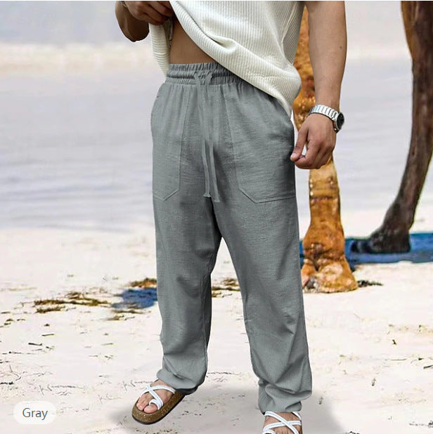 Herren lässige Leinen-Joggerhose mit elastischem Tunnelzug, aufgesetzten Taschen und konischer Silhouette Drune