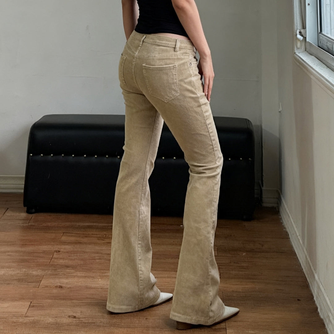 Damen nan Corduroy Schlaghose mit hoher Taille, figurformenden Nähten und weitem Bootcut Drune
