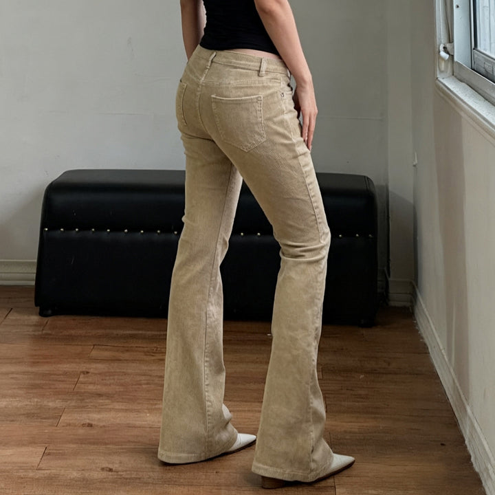 Damen nan Corduroy Schlaghose mit hoher Taille, figurformenden Nähten und weitem Bootcut Drune