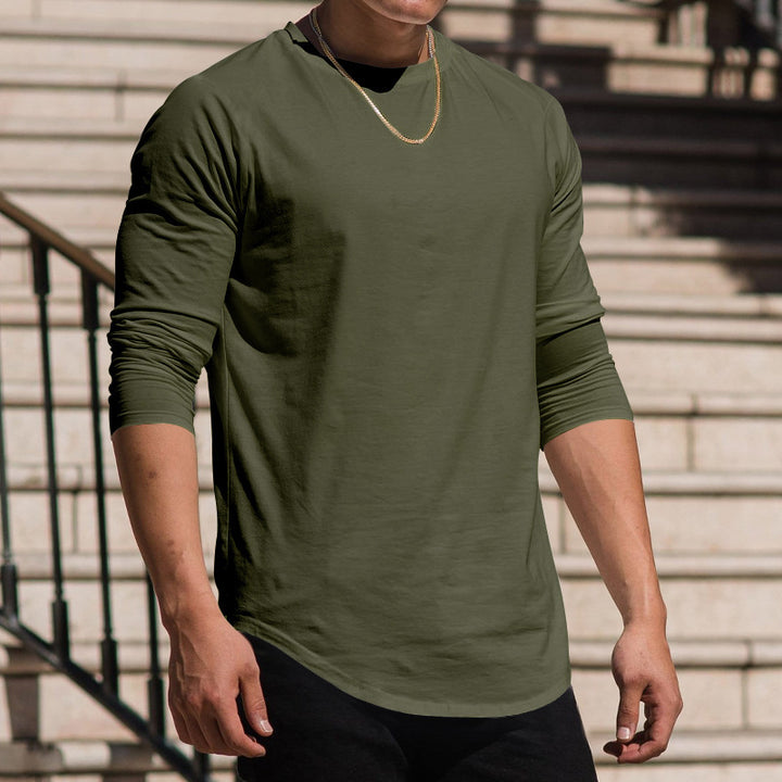Herren Langarmshirt mit verlängertem Rundsaum und schmalem Schnitt aus elastischem Funktionsjersey Drune