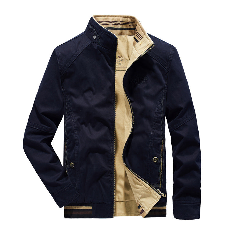 Herren Canvas-Blouson mit Stehkragen, Camouflage-Innenfutter und gestreiftem Rippbund Drune