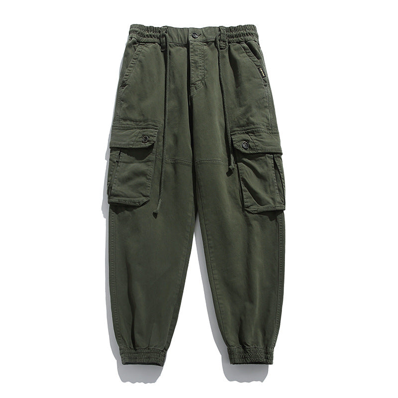 Herren Weiche Baumwoll-Utility-Cargohose im Joggerstil mit elastischem Bund und großvolumigen Klappentaschen Drune