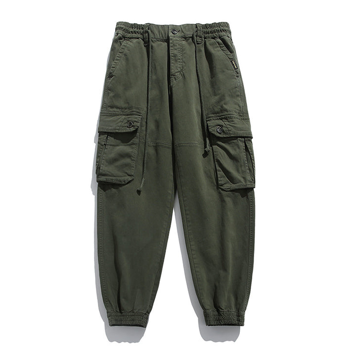 Herren Weiche Baumwoll-Utility-Cargohose im Joggerstil mit elastischem Bund und großvolumigen Klappentaschen Drune