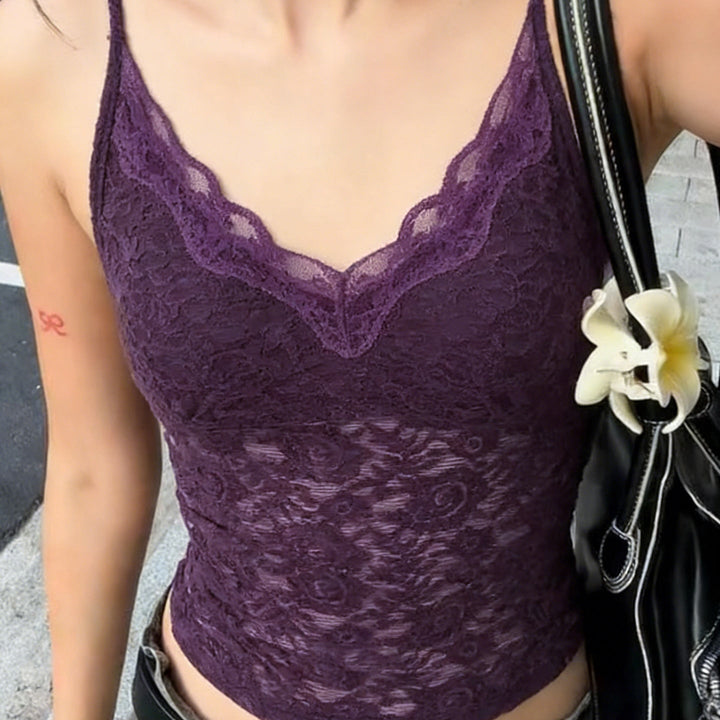 Damen Spitzen-Cami-Top mit verstellbaren Trägern und V-Ausschnitt Drune