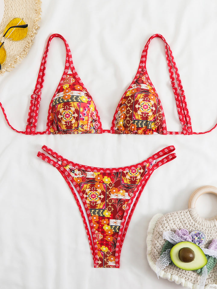 Damen Triangel-Bikini-Set mit lebhaftem Strandmotiv Drune