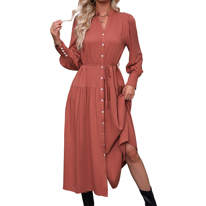 Damen Elegantes Maxikleid mit Knopfleiste und Schlitz Drune