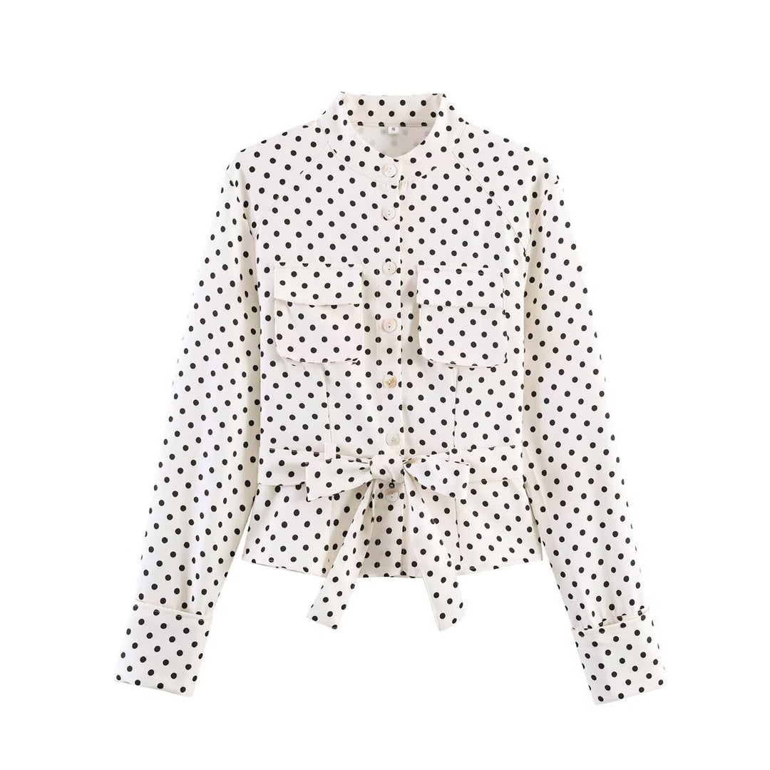 Damen Blusejacke mit Bindegürtel, Brusttaschen und Polka-Dot‑Muster Drune