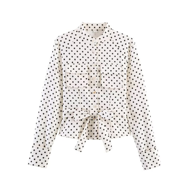 Damen Blusejacke mit Bindegürtel, Brusttaschen und Polka-Dot‑Muster Drune