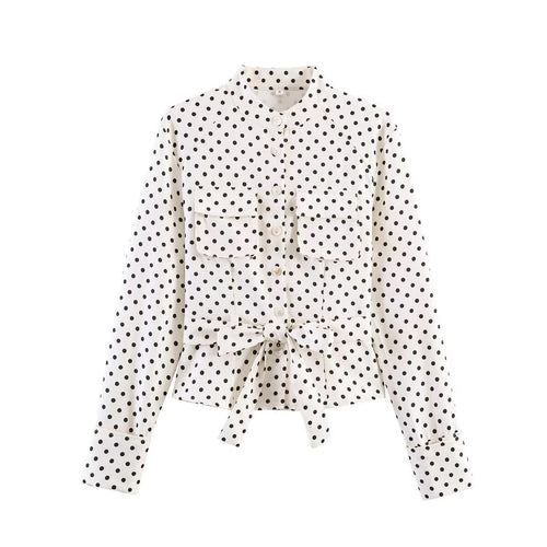 Damen Blusejacke mit Bindegürtel, Brusttaschen und Polka-Dot‑Muster Drune
