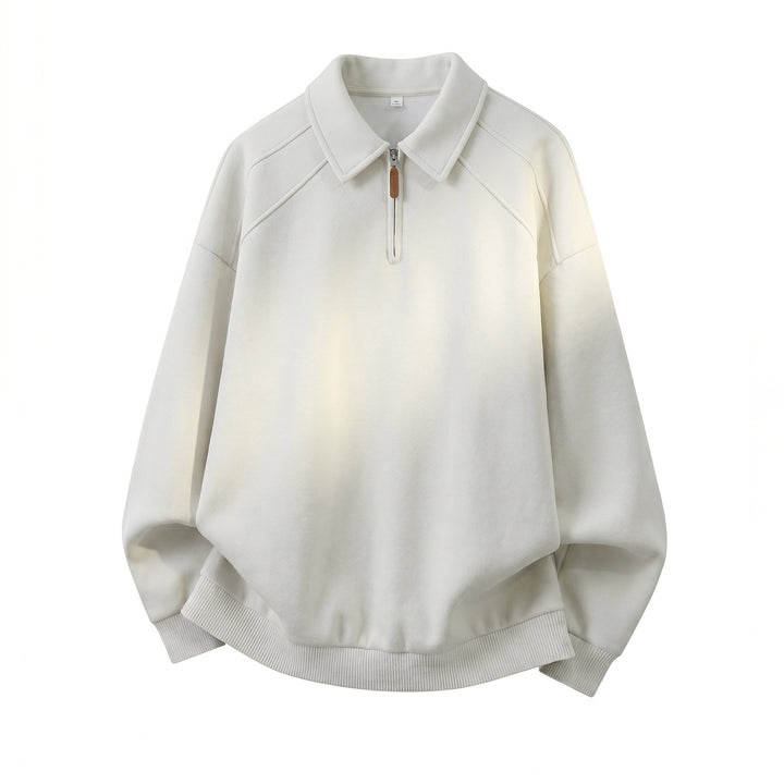 Unisex Relaxed-Sweatshirt im Polo-Look mit Polo‑Kragen, kurzem Reißverschluss und Raglanärmeln Drune