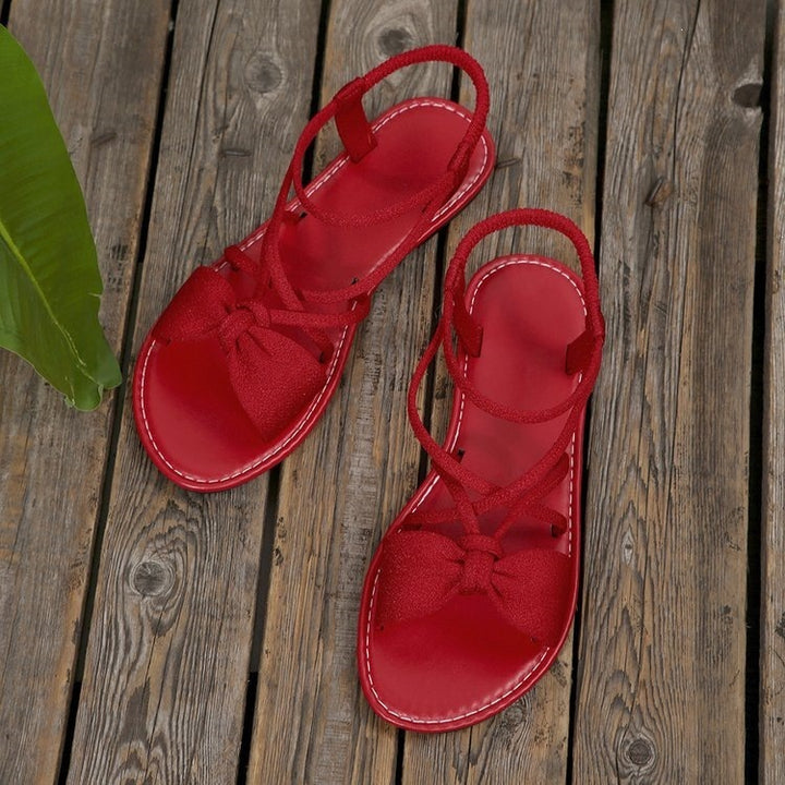 Damen Zarte Römersandalen mit Schleifen-Detail und verstellbaren Schnürriemen Drune