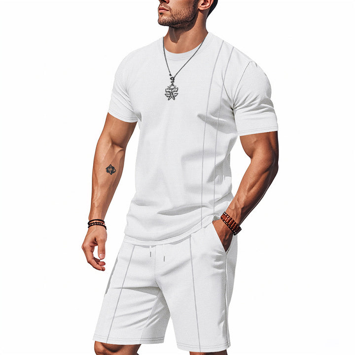 Herren nan urbanes Waffel-Jersey-Ensemble mit kontrastierenden Ziernähten und lockerer Bermuda-Passform Drune