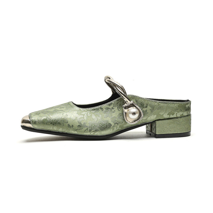 Damen Slingback-Mules mit schimmerndem Stoff und dekorativem Schnallenakzent Drune
