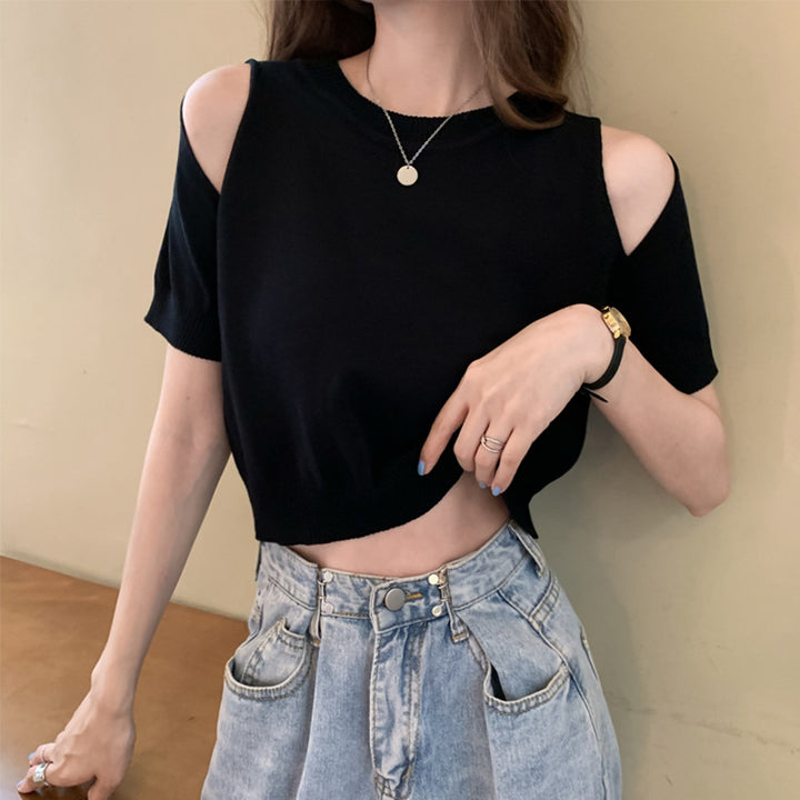 Damen Cropped Top mit schulterfreiem Design und modernem Strickmuster Drune