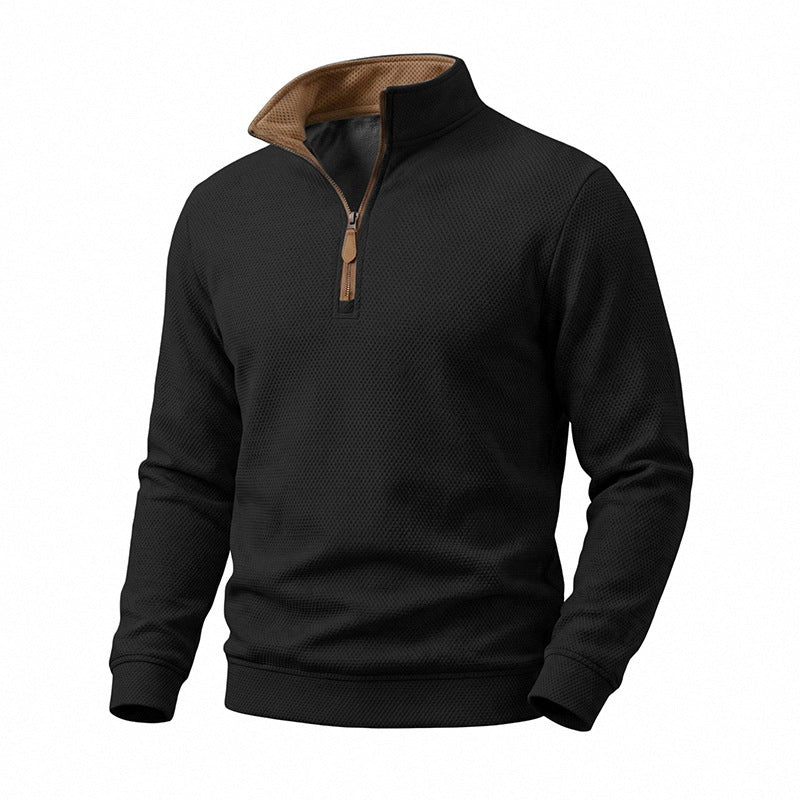 Herren Halbzip-Pullover mit Waffelstruktur und Kontrastkragen Drune
