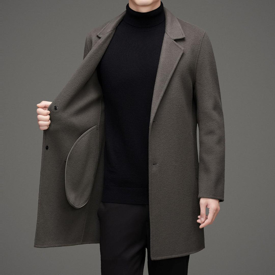 Herren eleganter Wool-Langmantel mit modernem Schnitt und isolierender Fütterung Drune