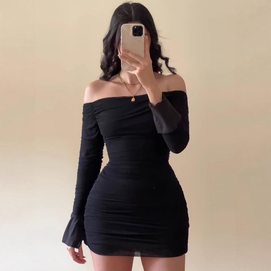 Damen Off-Shoulder Minikleid mit Rüschendetails und figurbetontem Schnitt Drune