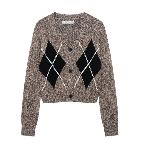 Damen modische Strickjacke im stilvollen Argyle-Muster Drune