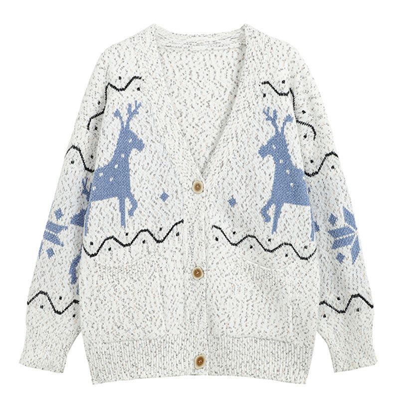 Damen Gemütlicher Cardigan mit Rentier-Motiv und Taschen Drune
