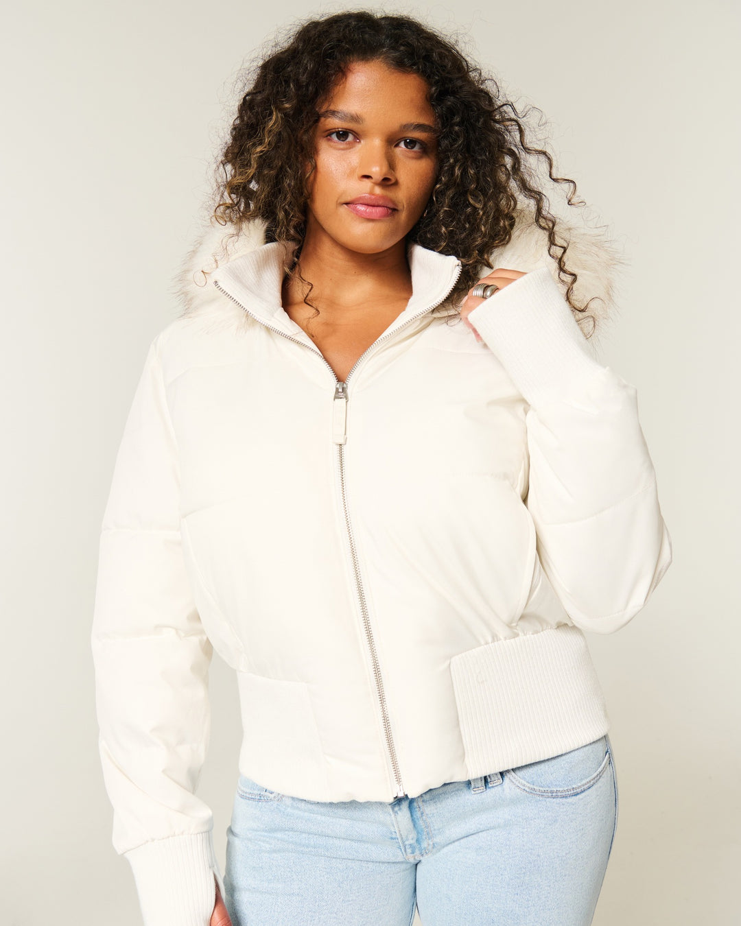 Damen Gestepptes Winterjacke mit abnehmbarer Kapuze und elastischen Bündchen Drune