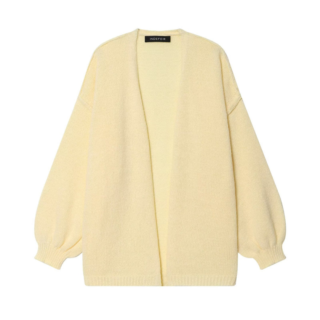 Damen Oversize Strickcardigan mit Ballonärmeln und offener Front Drune