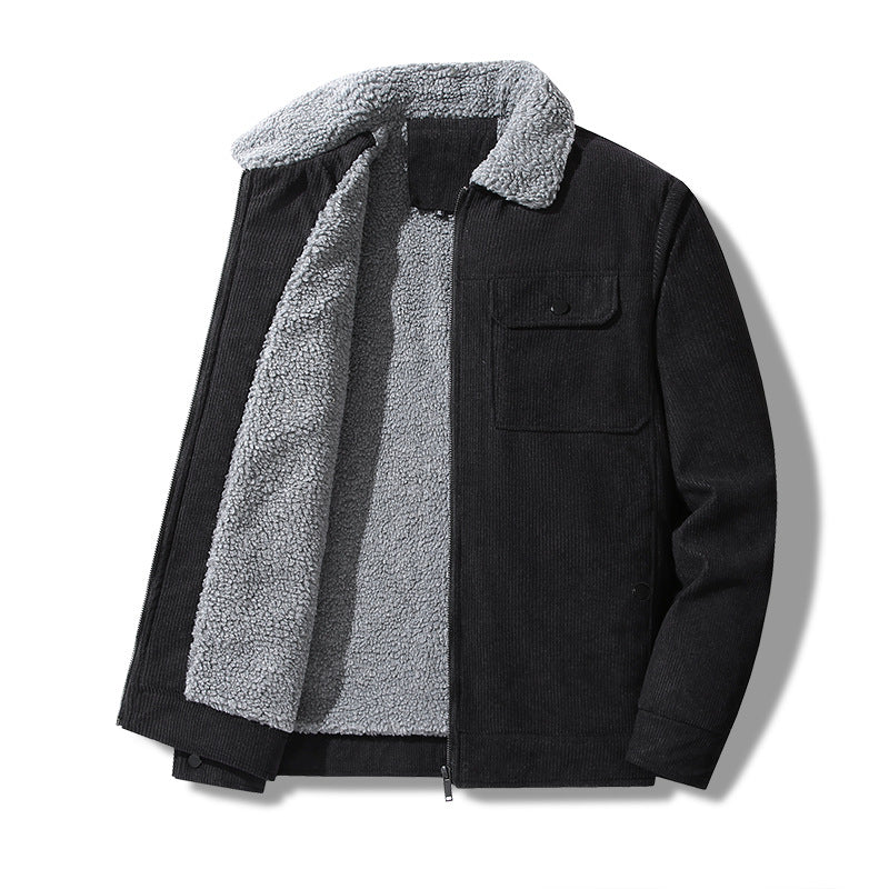 Herren Kord-Workjacke mit Sherpa-Kragen, verdecktem Reißverschluss und Multifach-Brusttaschen Drune