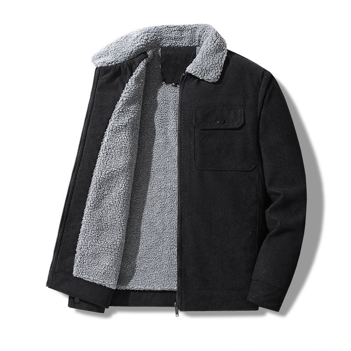 Herren Kord-Workjacke mit Sherpa-Kragen, verdecktem Reißverschluss und Multifach-Brusttaschen Drune