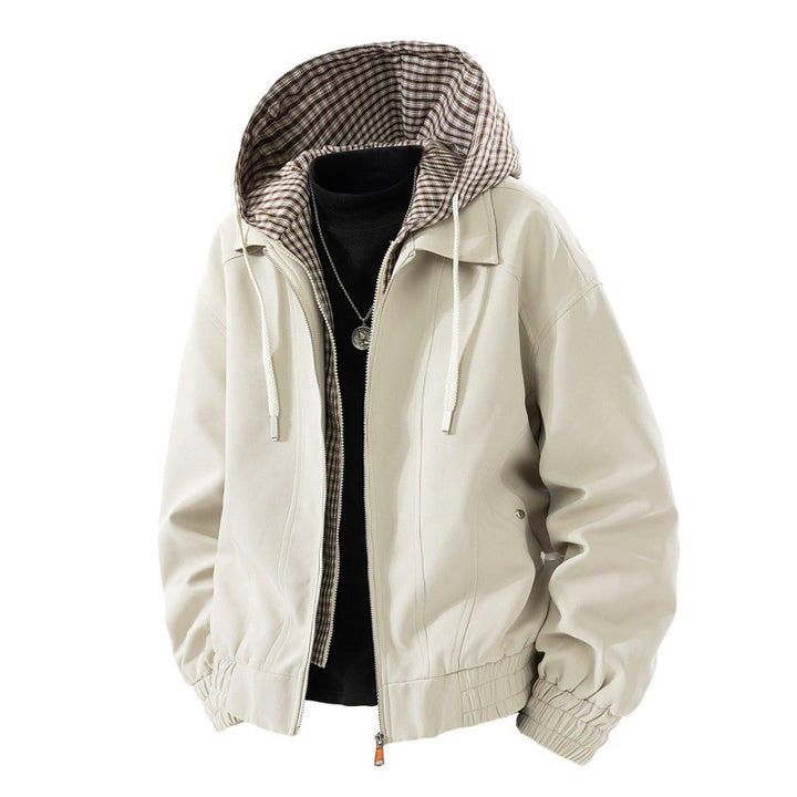 Herren winddichte Kapuzenjacke im Layer-Look mit gestreiftem Innenfutter und elastischem Saum Drune