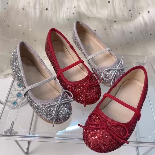 Mädchen Glitzernde Ballerinas mit dekorativer Schleifenverzierung Drune