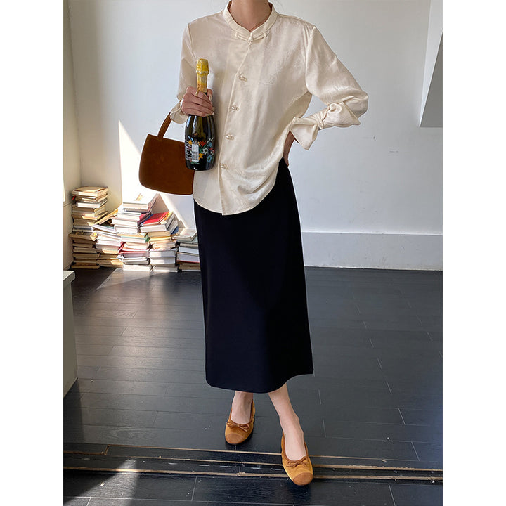 Damen elegante Bluse mit Knopfdetails und ausgefallenem Kragen Drune