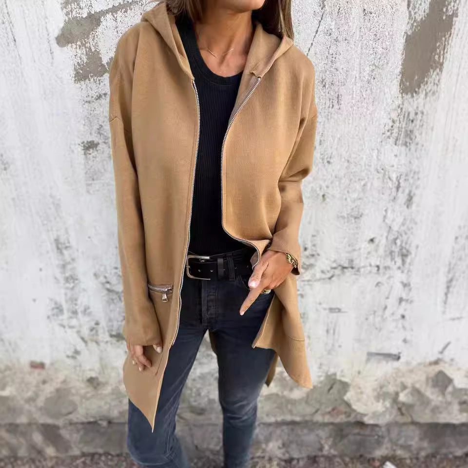 Damen langärmlige Oversized Jacke mit Reißverschluss Drune