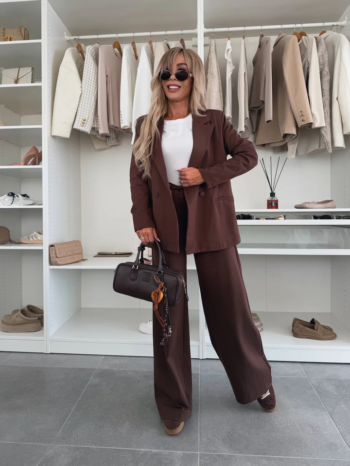 Damen elegantes und modernes Blazer-Set mit weiten Hosen Drune