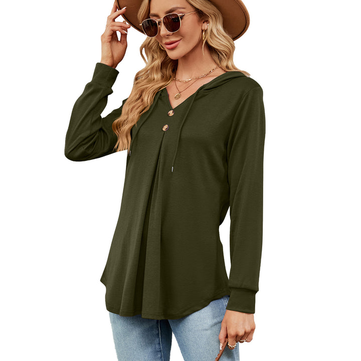 Damen Viskose Hoodie mit Knopfleiste und asymmetrischem Saum Drune