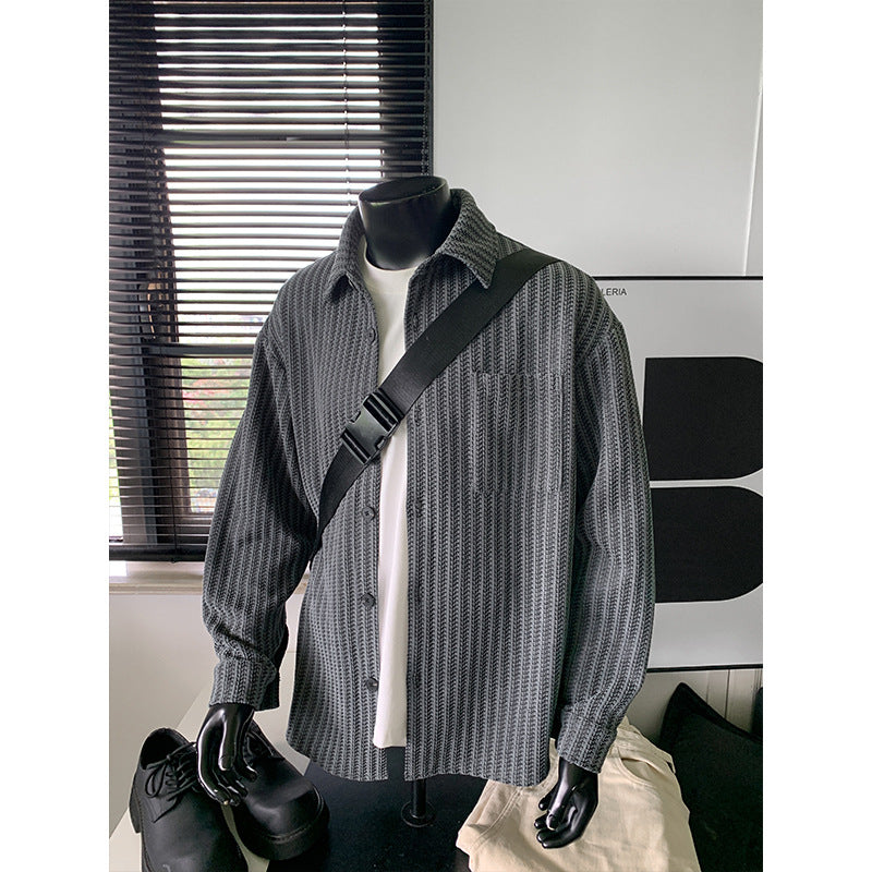 Herren Texturierte Overshirt‑Hemdjacke aus Strick mit Kentkragen Drune