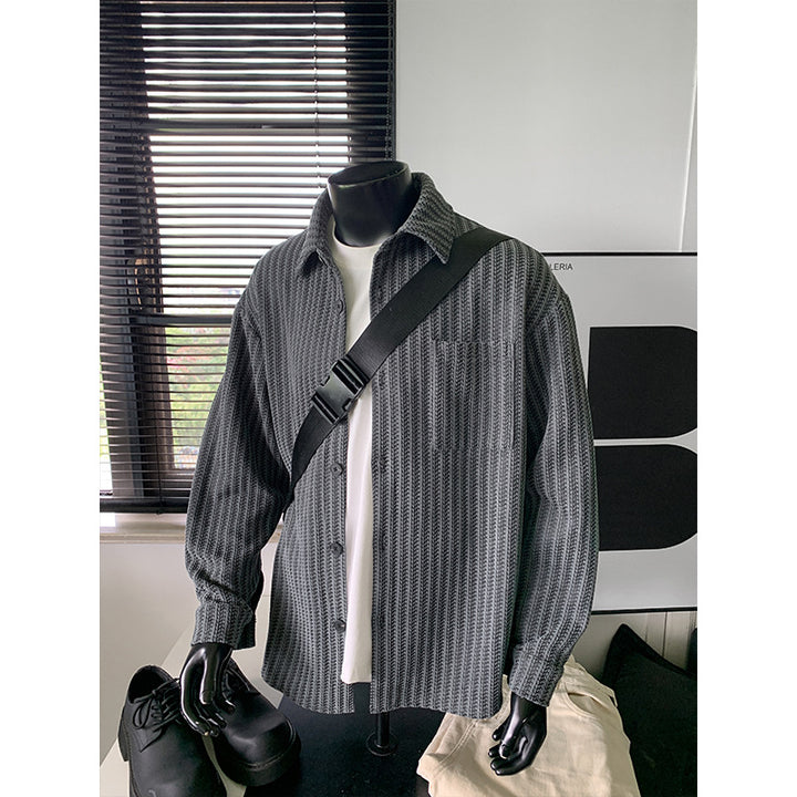 Herren Texturierte Overshirt‑Hemdjacke aus Strick mit Kentkragen Drune