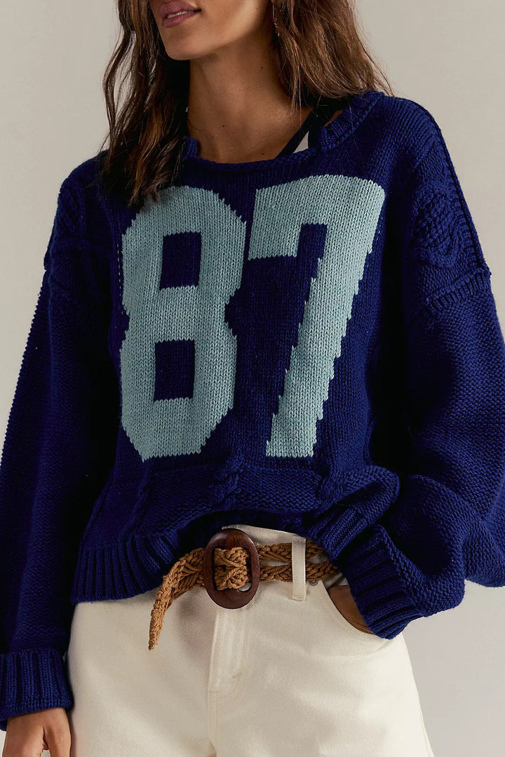 Damen Oversized Pullover mit lässigem Retro-Design Drune