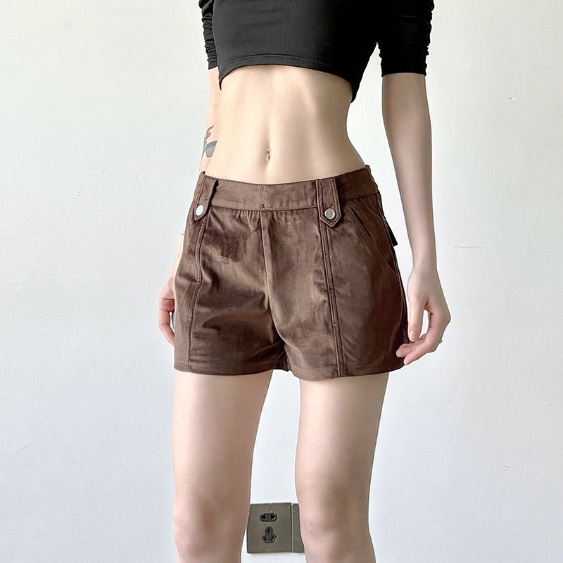 Damen modische Kunstleder Shorts mit eleganten Details Drune