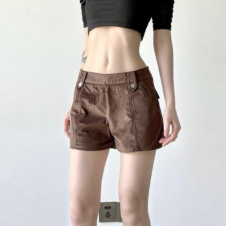 Damen modische Kunstleder Shorts mit eleganten Details Drune