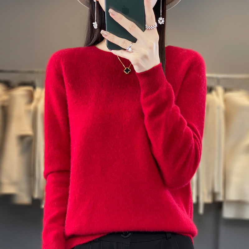 Damen Kuscheliger Midweight Rundhals-Pullover aus Angora-Blend mit feinem Flor und schmalem Bündchen Drune