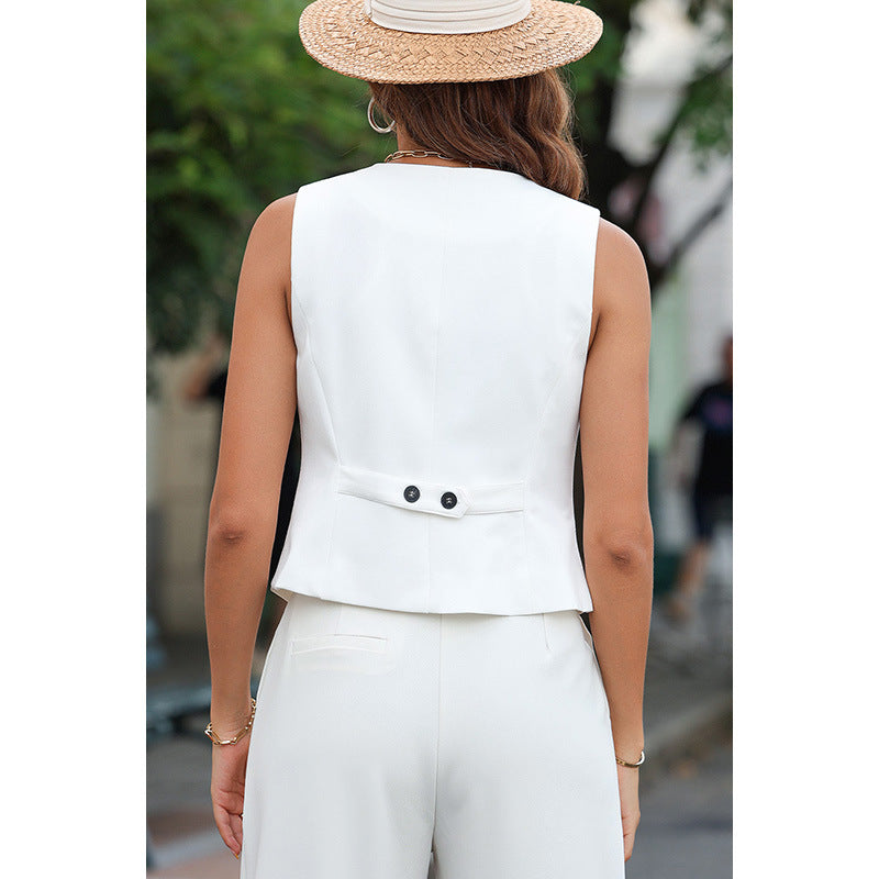 Damen ärmellose Bluse mit elegant schmalem Schnitt und Knopfleiste Drune