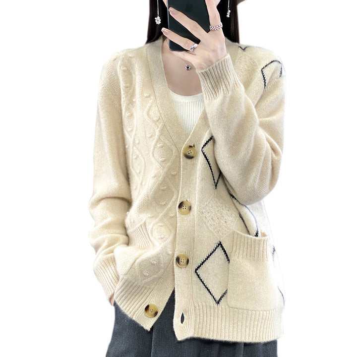 Damen Kuscheliger Oversize-Cardigan mit Ajour‑ und Rautendetail Drune
