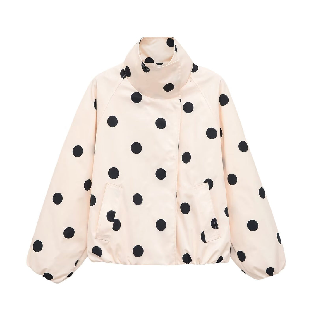 Damen Gepolsterte Oversize-Jacke mit hohem Stehkragen und Punkte-Print Drune
