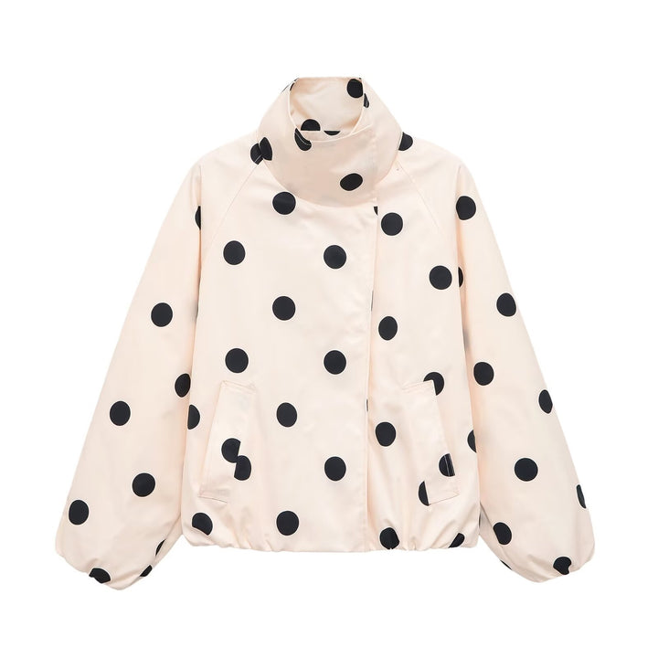 Damen Gepolsterte Oversize-Jacke mit hohem Stehkragen und Punkte-Print Drune