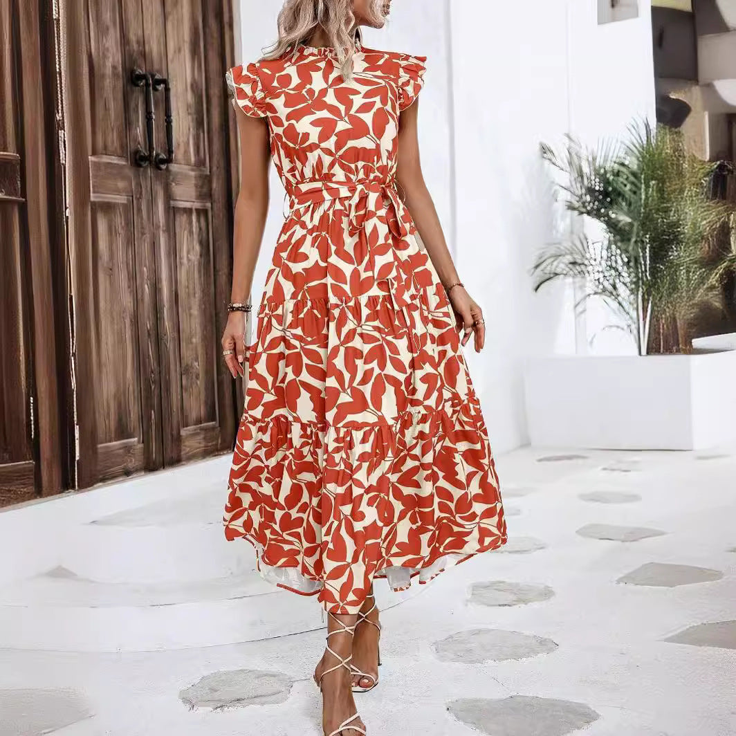 Damen lässiges Midi-Kleid mit Rüschen und floralem Muster Drune