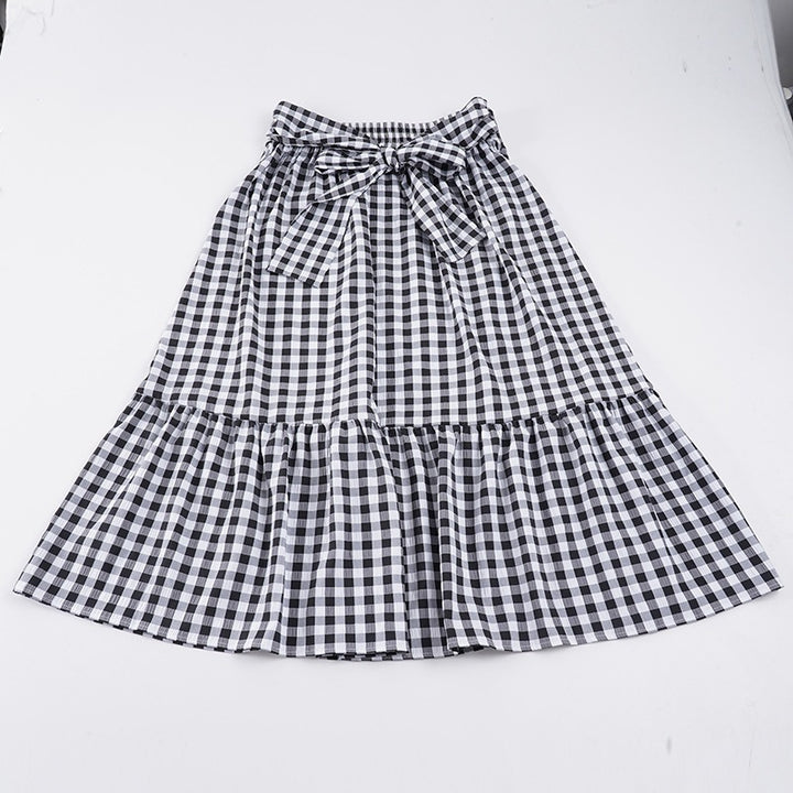 Damen Karierter Midirock mit hoher Taillenbinde und Stufenvolant Drune