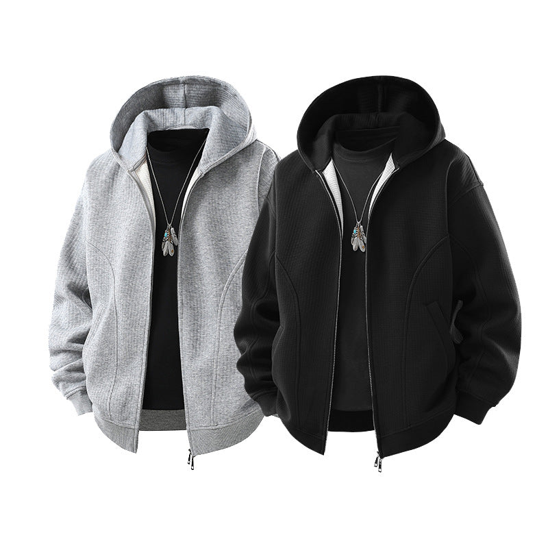 Herren Kapuzensweatjacke mit durchgehendem Reißverschluss, geripptem Saum und versteckten Seitentaschen Drune